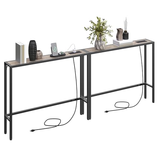 MAHANCRIS 2 Pack Narrow Console Sofa Table with Charging Station,