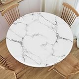Zbgfjnx Round Elastic Fitted Table Cover White Marble Texture and Background Tablecloth for Indoor Outdoor Dining PartyFit for Diameter 24.2'-28.1' Round Table, Style 112