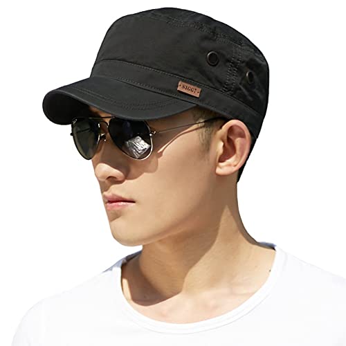Comhats Unisex Mens Cotton Army Caps Military Hats Baseball Sun Hat Trucker Cadet Combat Cap for Men 63-65CM Black XL