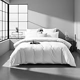 DXHOME Mako Satin Bettwäsche 135x200 weiß Uni Baumwolle Lyocell Seide Bettbezug Set 300TC Öko-Tex 100 Bettwäsche 2 Teilig für Einzelbett mit Reißverschluss und 80x80 cm Kissenbezug