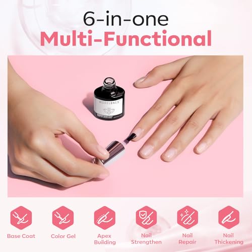 modelones Builder Gel for Nails, Jelly Pink 6 in One Nude Rubber Base Coat Strengthen Apex Building Extension Long Last Protect Soak Off Color Base Gel Manicure for Fragile Nails Art DIY Home Top Coat - Image 5