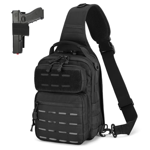HUNTVP Sling Bag for Men Concealed Carry Bag Tactical Sling Bag Crossbody Molle CCW Chest Pack Backpack EDC Military Shoulder Bag with Holster & Accessory Slots