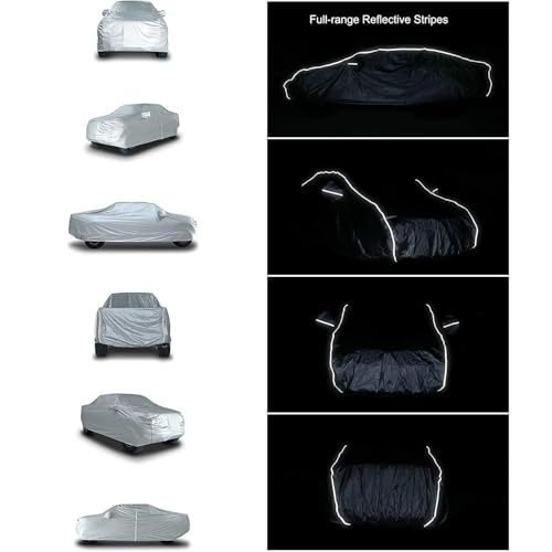 Image of Tecoom Hard Shell Truck Car Cover Waterproof Windproof UV-Proof Zipper Design with Strap Buckle Fit for Ford F150 Ram 1500 Chevy Silverado Toyota Tundra GMC Sierra Full Size Length Up to 233 inch