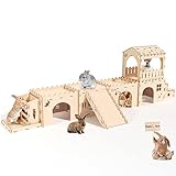 Woiworco Extra Large Wooden Rabbit Hideout, 5 Rabbit Houses Castle Bunny Hideout, Rabbit Tunnel Bunny Rabbits Play Houses, Spacious Breathable Habitats for Hamsters and Guinea Pigs Small Animals