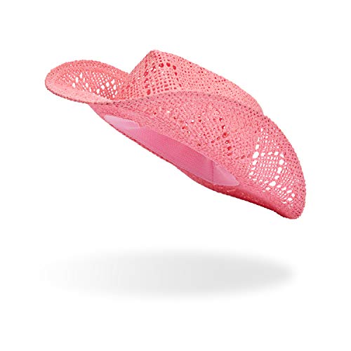 Zodaca Western Straw Cowgirl Hat For Women And Girls, Pink Cowboy Hat With Beaded Heart Trim And Braided Chain For Spring, Summer, Beach, Dress Up Accessories (Adult Size) #TOP7