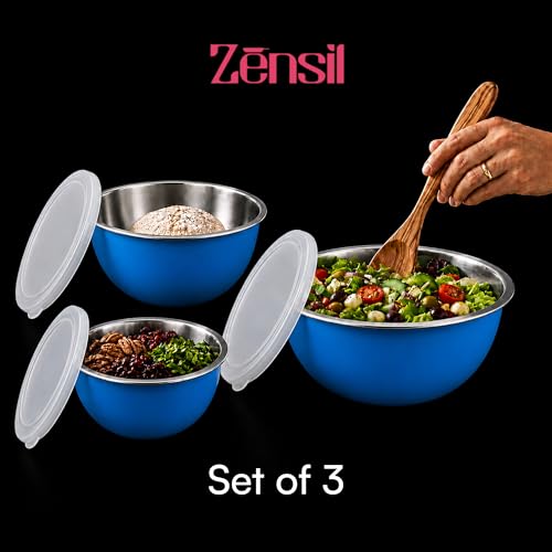 Image of 500ml, 750ml, 1250ml | Blue Euro Style Food Storage Containers for Kitchen | Stainless Steel Leak Proof Lids Mixing Bowls | Kitchen Food Storage Bowls (3, Blue)