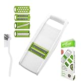 BIOVIRA Mandolina per verdure magnetica regolabile 4 lame in acciaio inox, ABS antiscivolo + spazzolina