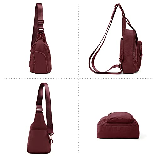 Ododos Daily Sling Bag With Adjustable Straps Crossbody Chest Bag Lightweight Small Backpack For Casual Outdoor Traveling Hiking, Wine #TOP4