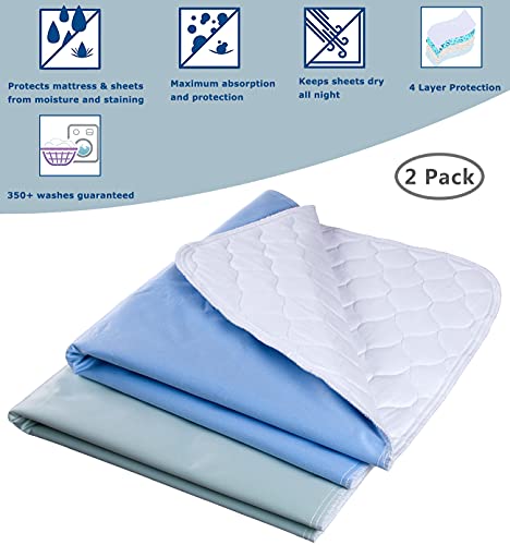 Waterproof Reusable Incontinence Bed Pads Washable Incontinence Underpads 6 Cups Absorbency, 2 Pack Non-Slip Mattress Protector For Adults, Kids And Pets(28”X 36” Inch) #TOP4