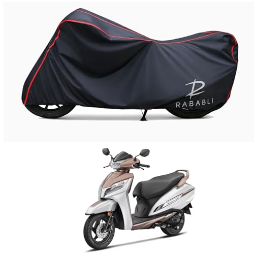 Image of Waterproof Bike Body Cover Compatible for | Honda Activa Prem 6G | Taffeta Fabric, Red Piping Design, Bottom Elastic Fit | Dustproof, Sun UV & Rain Protection for All Bikes