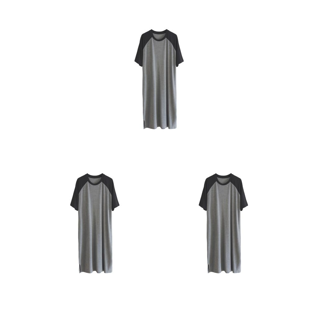 Herren-Nachthemd, Raglan-Nachtwäsche, leicht, kurzärmelig, Pyjama, zweifarbig, Hautfreundliches Nachthemd, Schwarz/Dunkelgrau, 3 Stück, 3er-Set (Schwarz/Dunkelgrau, Größe 3XL), 8