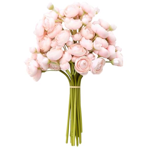 ROPCIA 18 Pcs Ranunculus Artificial Fake Plants Flowers,White Faux Silk Mini Flowers for DIY Bouquets Bulk Faux Wedding Filler Home Centerpieces Arrangements Bridal Christmas Decorations (Pink)