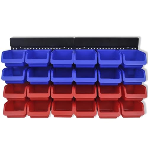 Gecheer Wall Mounted Plastic Tool Organiser Set - Stackable Storage Bins for Workshop - 24 Bins Included Model141401