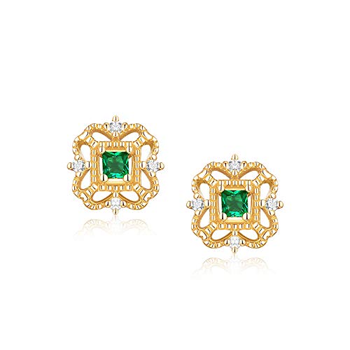 Boucles d'oreilles argent S925 et zircon vert style palais rétro