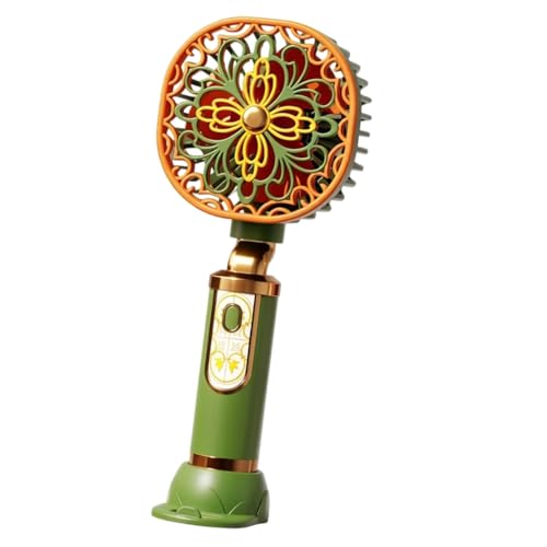 Ventilador de mano portátil verde con base de soporte para teléfono 2