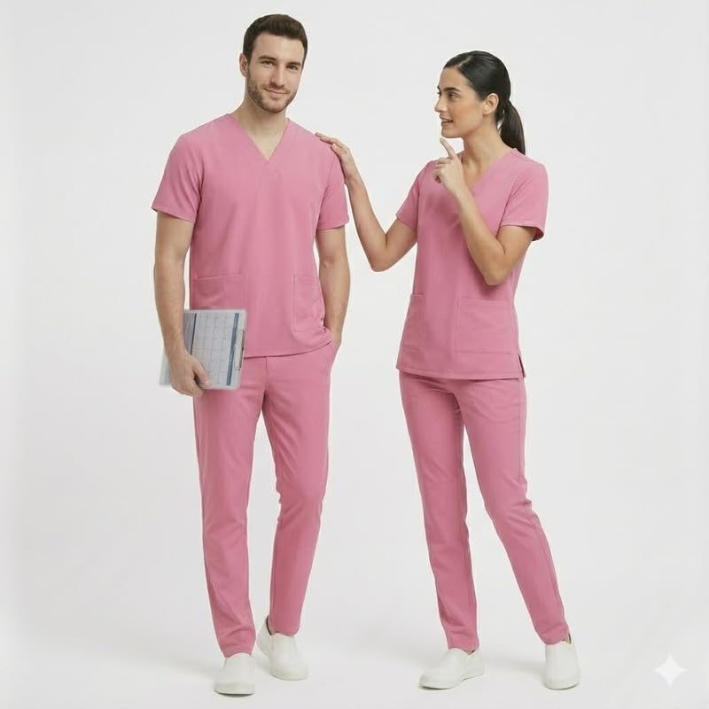 Image of TrendyUniform Unisex Regular Fit Polyester Cotton Scrub Suit for Componder| V-Neck Top and Drawstring Pant |Half Sleeves Hospital Uniform for Doctors, Nurses and Dentist, OT