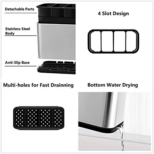 Kesol Kitchen Utensil Holder, Stainless Steel Utensil Drying Rack Flatware Holder Sinkware Caddy Countertop Organizer With 4 Divided Compartments, Rust Proof #TOP3
