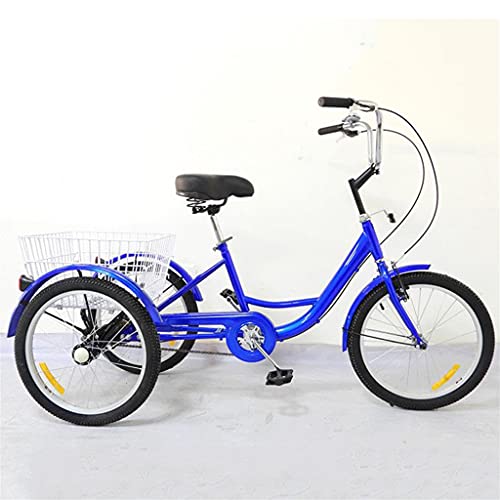 三輪自転車 20インチ大人用三輪車、ショッピングバスケット付き、ピクニックエクササイズサイクリングペダリング用三輪クルーズバイク