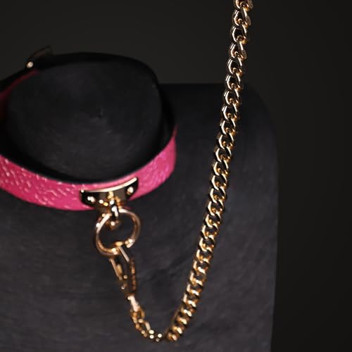 Kutocesy Choker Verstellbares Leder Halsband Mit Leine Halskette Sexspielzeug Für Paare Bondage Erotik Halsfessel Mit O Ring (Pink)