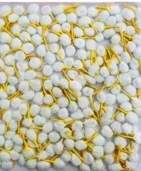 Generic Raw Cotton Chandan Tip Wicks Hand Made Round Shape Diya Batti Ghee Wick Phool Batti for Puja Long Diya Jyot Rui Batti Deepam Vattulu Pooja Articles - Cotton Pack of 500 Pieces Cotton Wick