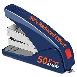 AFMAT Effortless Stapler for Desk, 50 Sheet Capacity, Low Force, Built-in Staple Remover, One Finger Touch Stapling Desktop Stapler, Portable & Space Save Size, Good for Home & Office, Blue