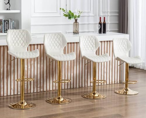 Image of Dream Furnishing - Set of 2 Bar /Kitchen Chairs 360 Degree Rotatable Swivel Elegant Classy & Comfortable Chair with Golden Base and Velvet Fabric (2 Chairs) (White Velvet)