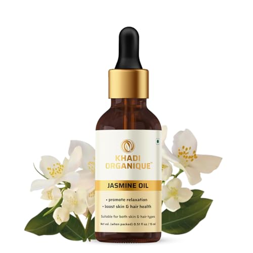 Image of Khadi Organique Jasmine Essential Oil for Hair Growth, Anti-Acne, Skin Brightening & Stress Relief | 100% Pure Natural, Therapeutic Grade Aromatherapy Oil for Diffuser, Massage & Meditation - 15ml