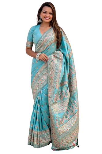 Image of SGF11 Women's Kanjivaram Pure Soft Silk Saree With Unstitched Blouse Piece