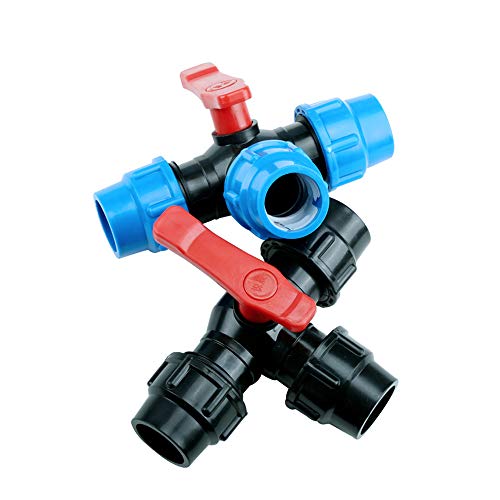 Preisvergleich Produktbild TF PE 3 Wege Schlauchtülle Wasserschlauch Verbindungsstück Gartenschlauch Schnellkupplung Verbinder mit Ventil - 20mm / 25mm / 32mm / 40mm / 50mm Stahlkern