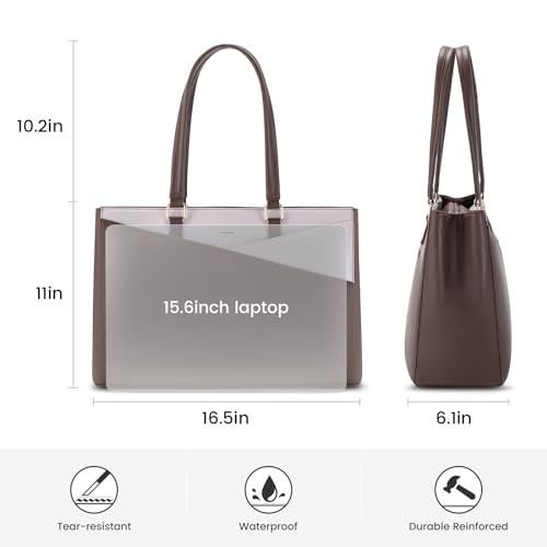 Image of LOVEVOOK Laptop Tote Bag for Women, Office Work Bag Briefcase fit for 15.6 inch Laptop, Large Capacity Teacher Computer Bag Handbag Coffee /Beige