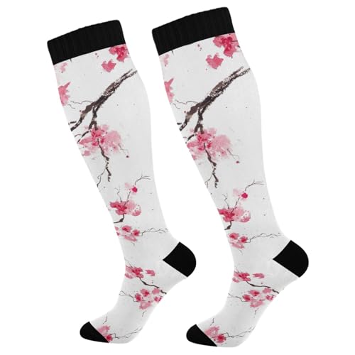 ODAWA Calcetines de compresión de camuflaje militar para yoga, hasta la rodilla, soporte para enfermeras, correr, atletismo, Ramas de Sakura, talla única