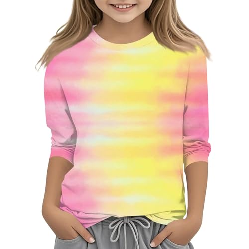 Fall Summer Shirts for Girls Boho Funny 3/4 Length Sleeve Cute Tops Tie Dye Crew Neck 3/4 Sleeve Loose Fit Blouse 2025