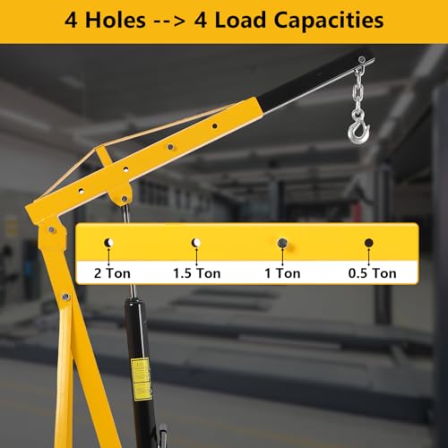 Image of 2 Ton Hydraulic Engine Hoist, Heavy Duty Shop Crane with 6 Swivel Casters & Adjustable Cherry Picker Boom, Hydraulic Pump Hoist for Garage Workshop Truck SUV Engines, Yellow