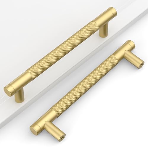 10 Pack 5"(128mm) Gold Cabinet Pulls Knurled Kitchen Cabinet Handles Drawer Pulls Cupboard Hardware for Cabinets