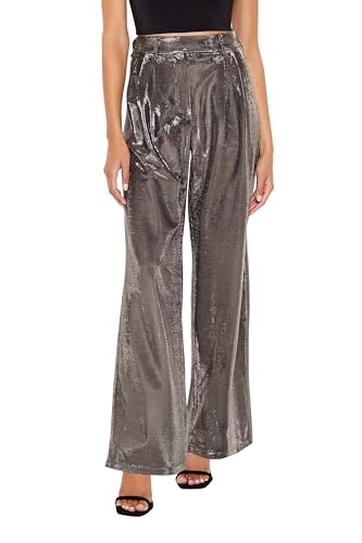 Forever 21 Women's Metallic High-Rise Wide-Leg Pants2