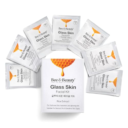 Image of BEE & BEAUTY Glass Skin Facial Kit - Korean Glass Glow Facial for Multi-Level Hydration, Brightening & Dewy Radiant Skin | Professional Spa Facial Pack for Normal, Dry & Sensitive Skin (Pack of 3)