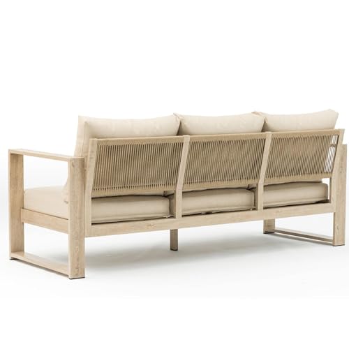 Sofa-Set Couchtisch und 2 Sessel aus Aluminium und Seil in Beige, 70,5 x 44,5 x 157 cm