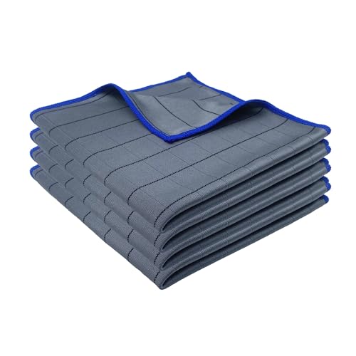 CZandCZ 4X Fensterputztücher, Mikrofasertücher 40x40cm, Carbon Tücher,Fenstertuch Streifenfrei, Mikrofaser Putztücher, Reinigungstücher,für Fenster,Spiegel,Edelstahl Polieren verwendet,400GSM