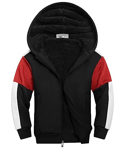 SWISSWELL Boys Fleece Jacket Long Sleeve Sherpa Lined Zip Up Hoodies Soft Warm Sweatshirt Outerwear for Kids 6-15 Years