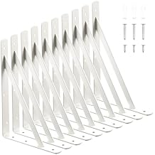 WellMade 12 x 8 Inch Heavy Duty Shelf Brackets, 10 Pack Rustproof Off-White Metal L Brackets for Wall Mounted Shelves, 600lb Load Capacity, Includes Screws
