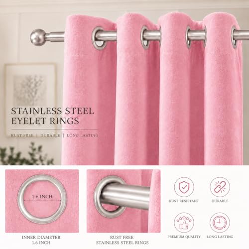 Image of Velvet Curtains | Heavy Soft Premium Velvet Drapes for Bedroom and Living Room | Semi Light Blocking, Thermal Insulated and Noise Reducing Window Panels | 5 Feet, Set of 2 (Baby Pink)