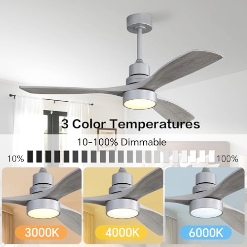 Image of Sofucor Smart Ceiling Fan, 52 inch Low Profile Ceiling Fans with Lights and Remote, Compatible with Alexa /Google /App, 3-Color Light 6-Speed DC Motor Reversible Timer for Bedroom Living Room Patio Outdoor