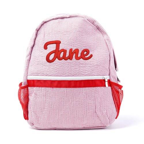 Personalized Backpack，monogrammed Seersucker Backpack, Custom Backpack Embroidered, Custom Baby Gift(Red)