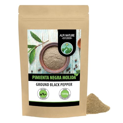 Alpi Nature Pimienta Negra Molida 1kg, Granos de Pimienta Negra Molidos en Polvo para Cocinar