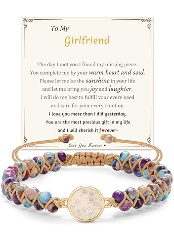 Image of Girlfriend Bracelet Gifts, Girlfriend Bracelet from Boyfriend Christmas Gift Stocking Stuffers for Teens Purple Beaded Bracelets Love You Gift Anniversary Jewelry