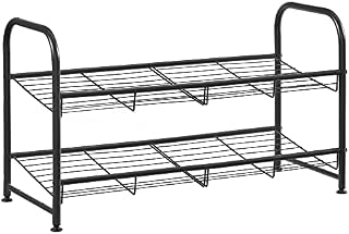 SONGMICS 2-poziomowa szafka na buty do układania w stosy, do 8 par, metal, 68,5 x 27,5 x 37 cm, na wysokie obcasy, trampki, kapcie, wejście, czarny LMR065B01