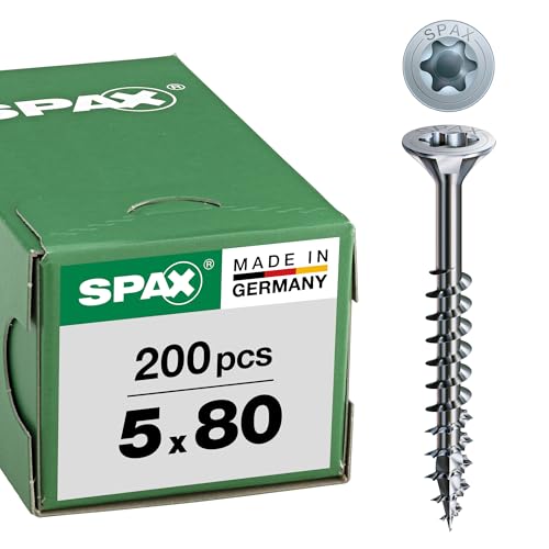 SPAX Schrauben mit T-STAR plus Senkkopf, Teilgewinde, Blank Verzinkt, 5,0 x 80 mm - 500 Stück