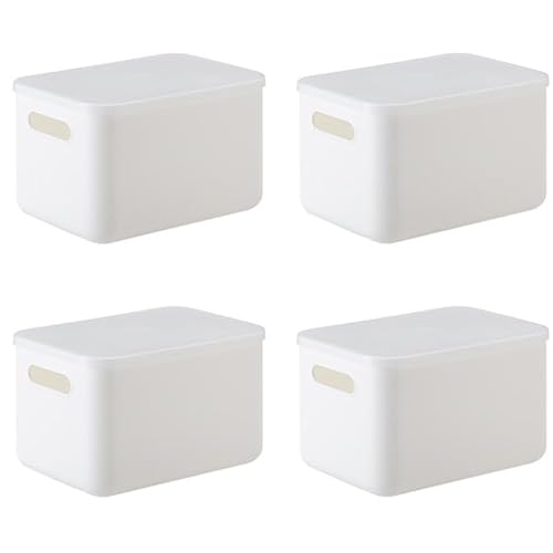 霜山 4個セット 持ち手付収納ボックス フタ 蓋付き 収納ケース 収納バスケット 収納ラック プラスチック 引き出し 収納ケース おしゃれ オシャレ シンプル 中が透けない 収納用品 押入れ クローゼット 衣類整理 キッチン収納 小物 洗面所 子供部屋