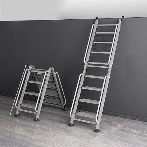 Escalera Escamoteable Escalera Plegable para Salida de Áticos para Interiores y Exteriores, Escalera Plegable Multiusos para Desván, Escalera de Escape Contra Incendios con Pedal Engrosado(10 Steps 30