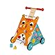 Janod Wooden Activity Baby Walker Cat - Push Along Toy with Brake and Height Adjustable Handle - First Steps, Learning to Walk - From 12 Months Old, J08005